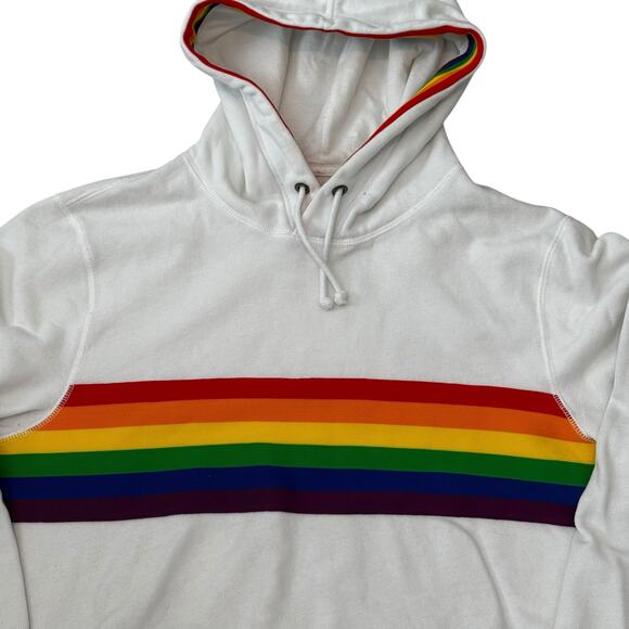 Abercrombie & Fitch Rainbow Hoodie Mens Size LARGE White Pride Sweatshirt Lounge - Picture 3 of 7